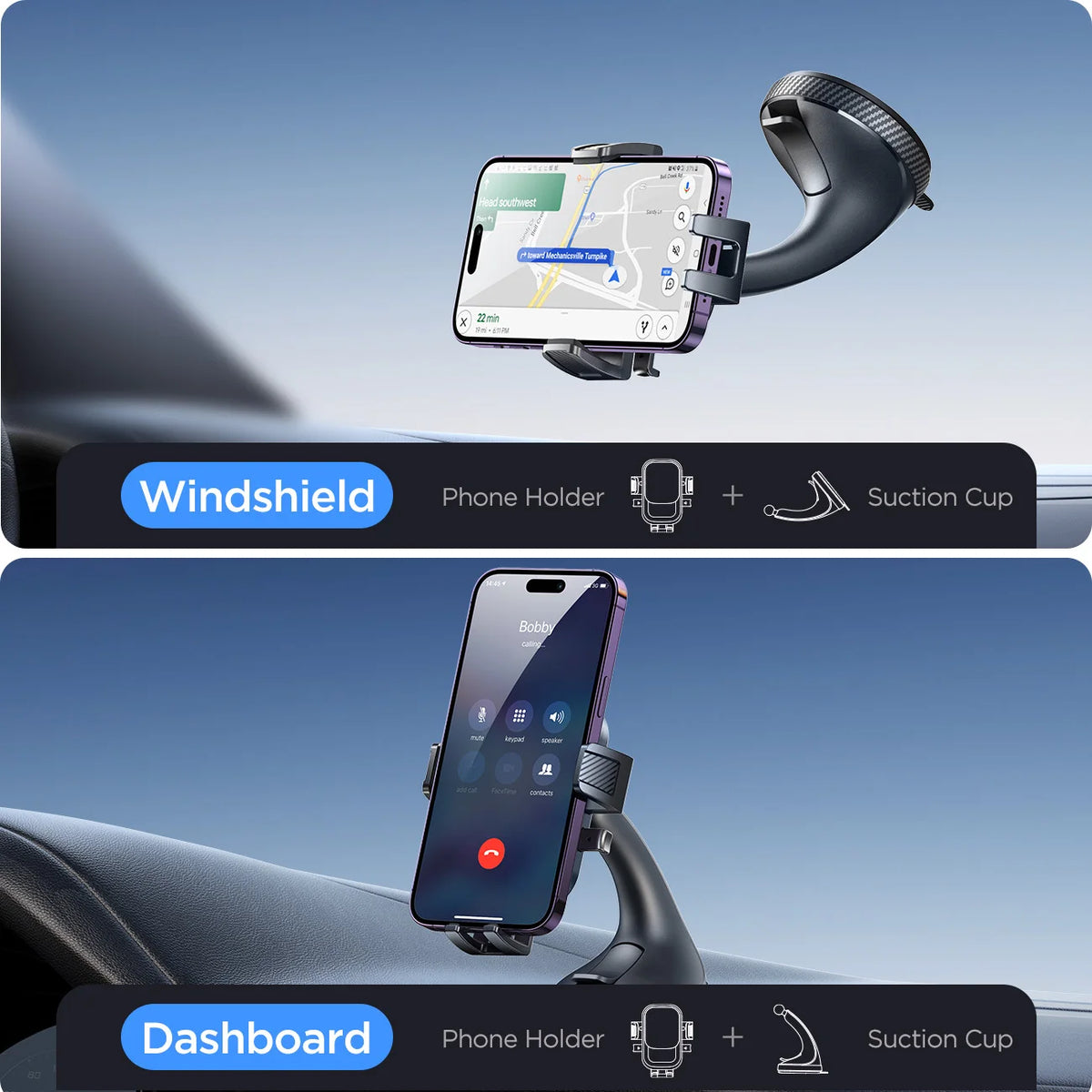 Strong Suction Car Phone Holder, Hands-Free Dashboard Mount