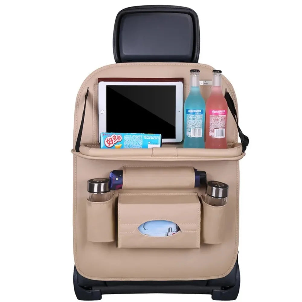 PU Leather Seat Back Organizer with Foldable Table Tray