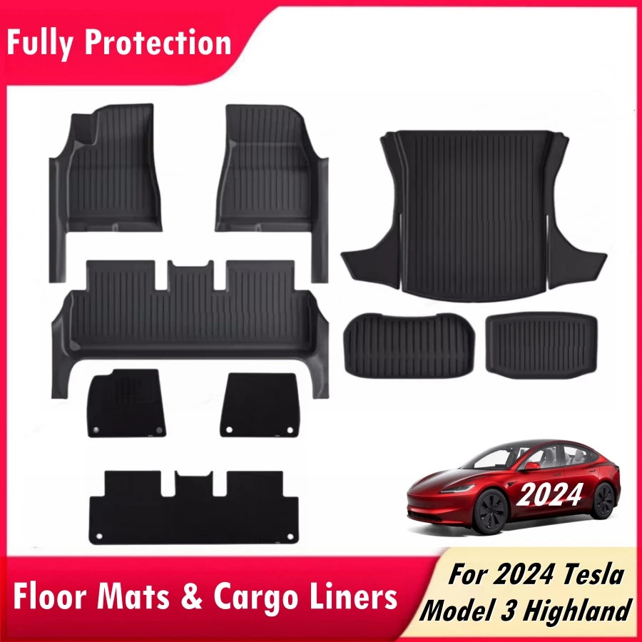 Floor Mats with Door Sill Protectors for 2024 Tesla Model 3 Highland