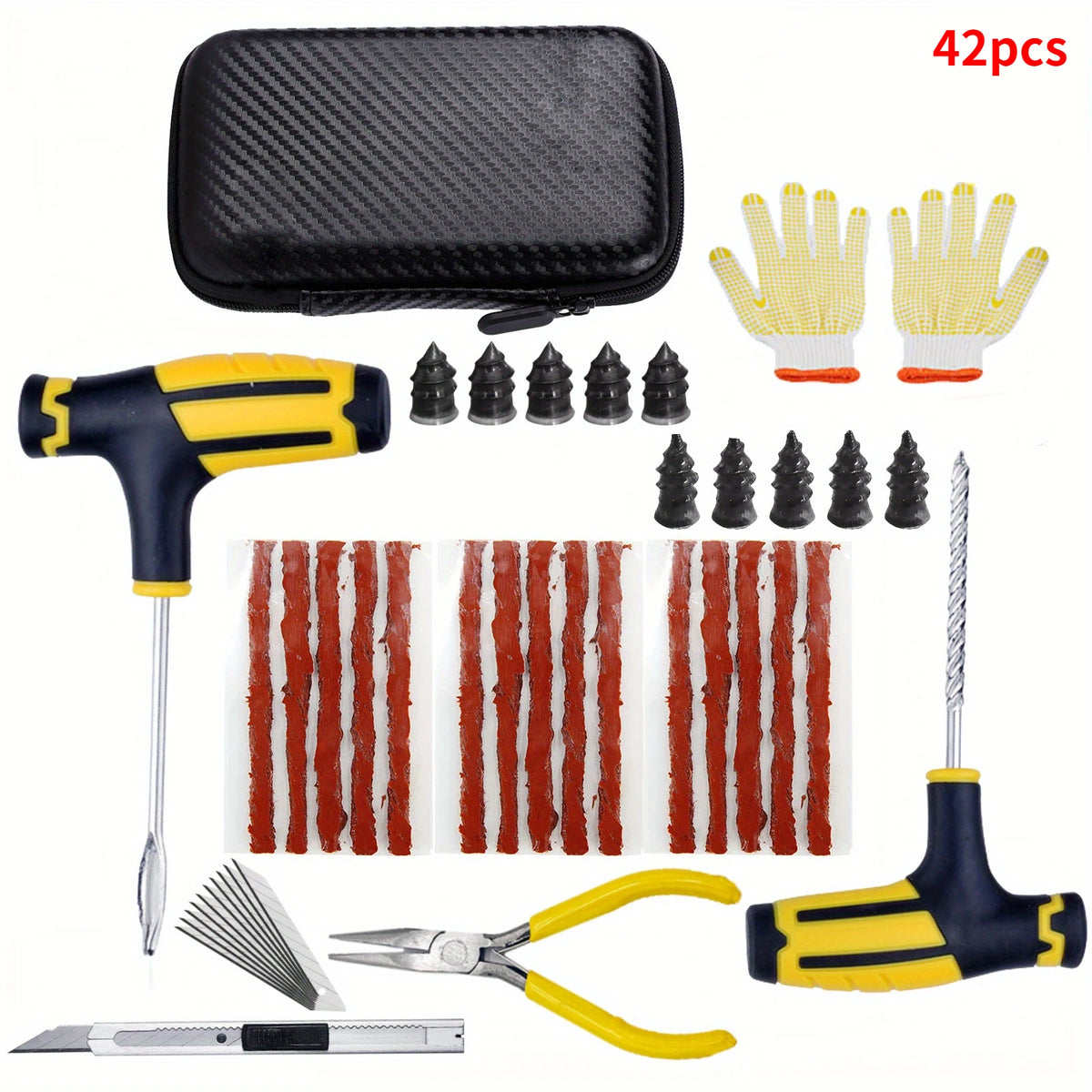 42-Piece Car Tire Repair Kit for Punctures