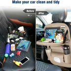 PU Leather Seat Back Organizer with Foldable Table Tray