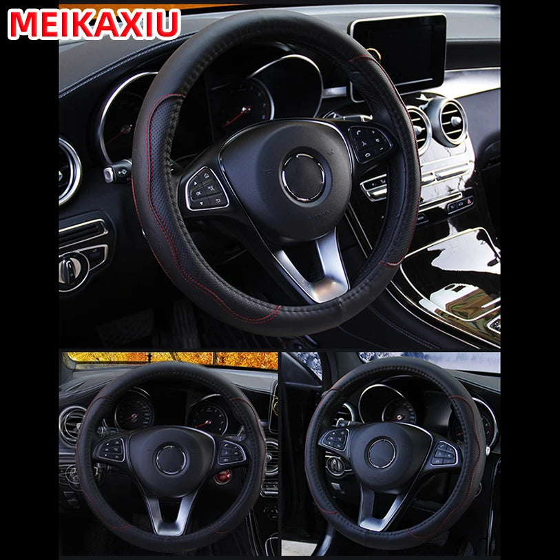 38cm PU Leather Steering Wheel Cover
