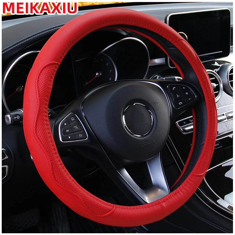 38cm PU Leather Steering Wheel Cover